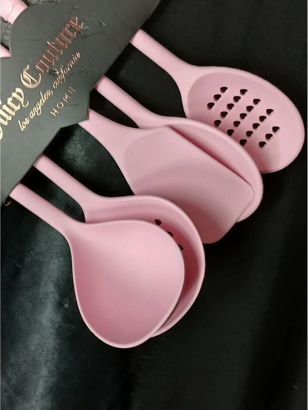 Juicy Couture Pink Silicone 5 Pc Utensil Set Coquette Designer Kitchen NWT
